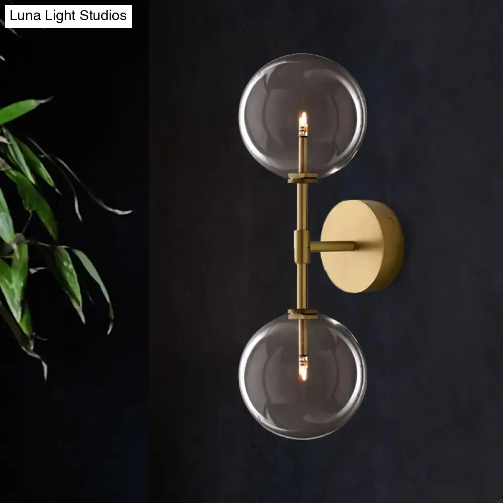Vintage Metallic Wall Light Sconce - Black/Brass Finish, 2 Bulbs, Clear/Smoke Grey Glass Shade