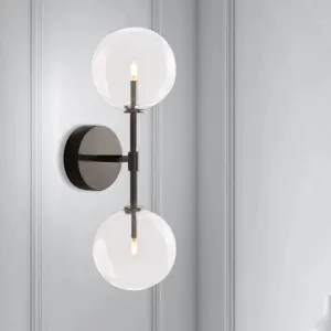 Vintage Metallic Wall Light Sconce - Black/Brass Finish, 2 Bulbs, Clear/Smoke Grey Glass Shade