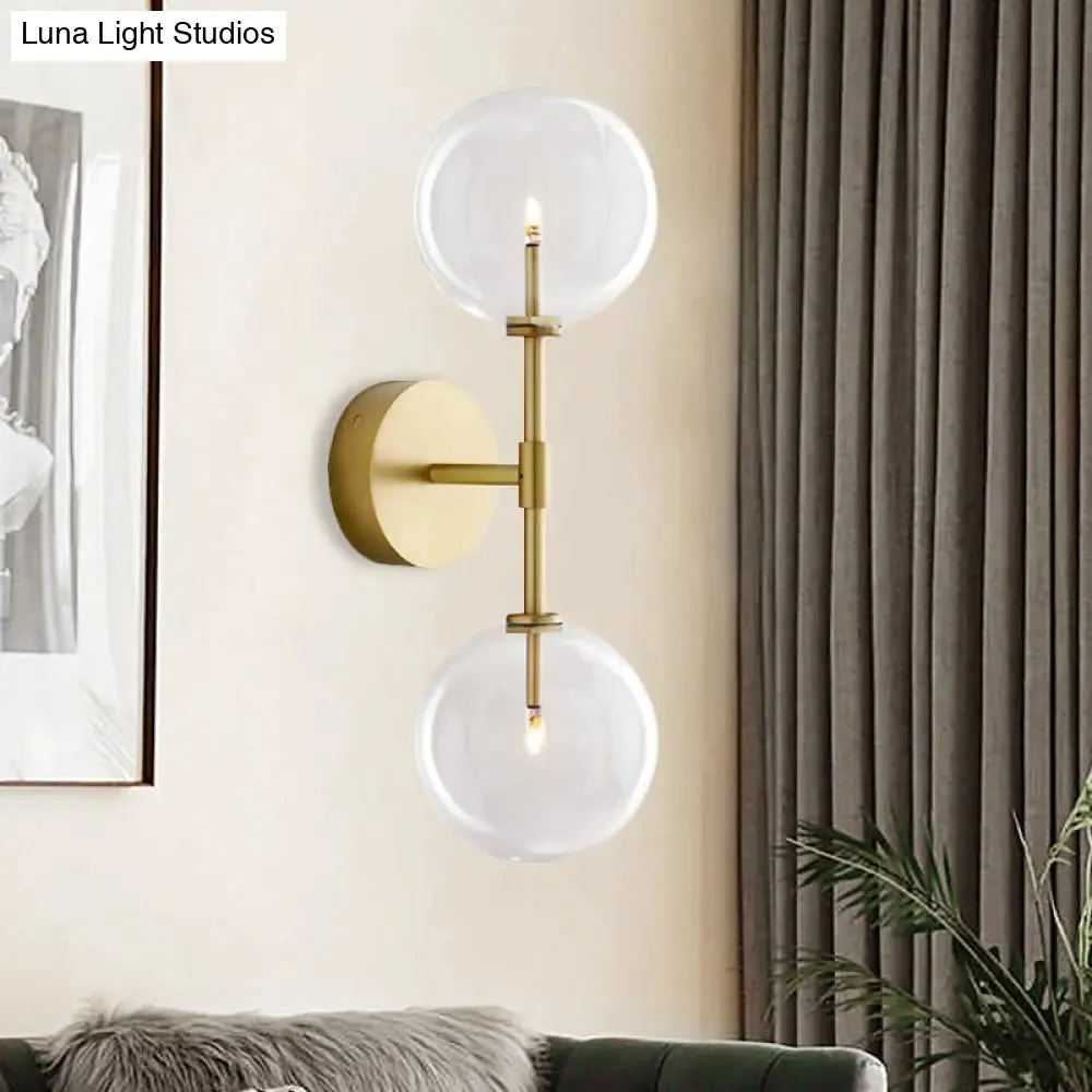Vintage Metallic Wall Light Sconce - Black/Brass Finish, 2 Bulbs, Clear/Smoke Grey Glass Shade