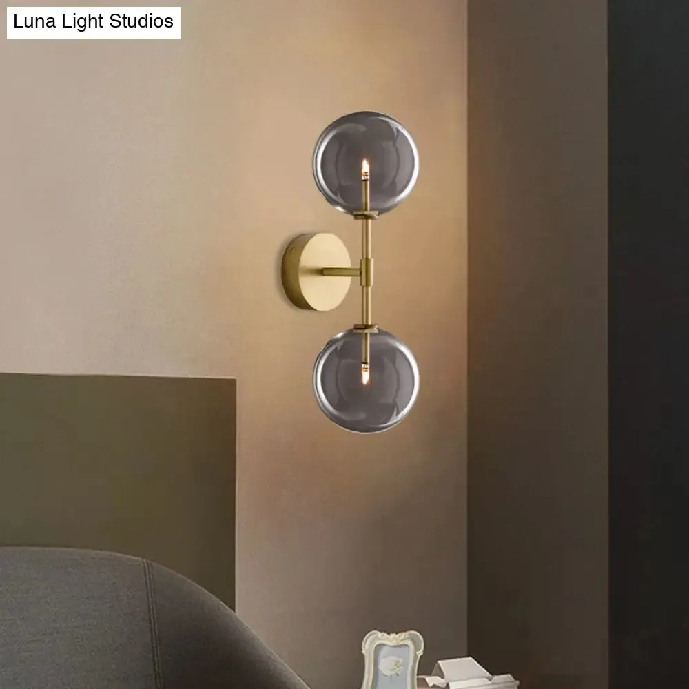 Vintage Metallic Wall Light Sconce - Black/Brass Finish, 2 Bulbs, Clear/Smoke Grey Glass Shade