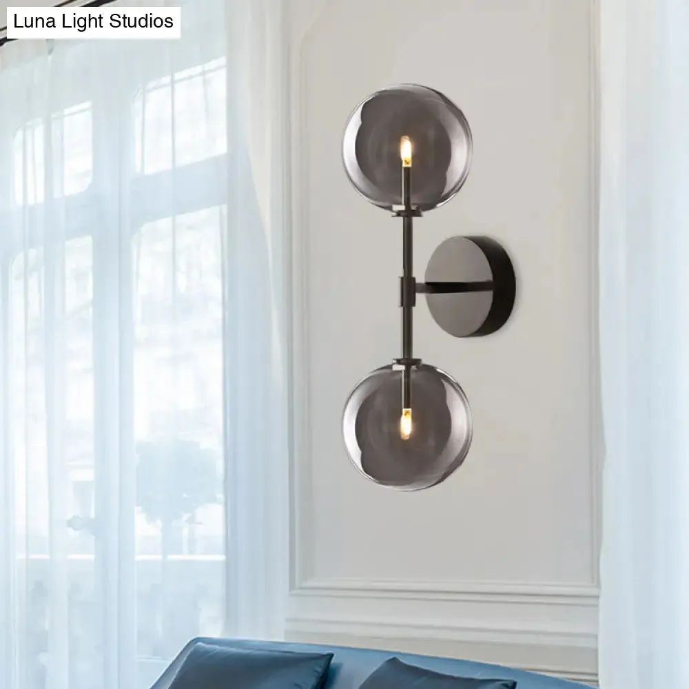Vintage Metallic Wall Light Sconce - Black/Brass Finish, 2 Bulbs, Clear/Smoke Grey Glass Shade