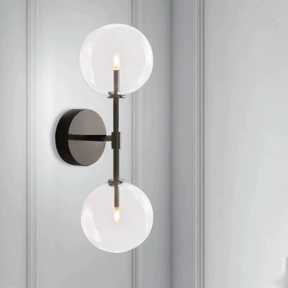 Vintage Metallic Wall Light Sconce - Black/Brass Finish, 2 Bulbs, Clear/Smoke Grey Glass Shade