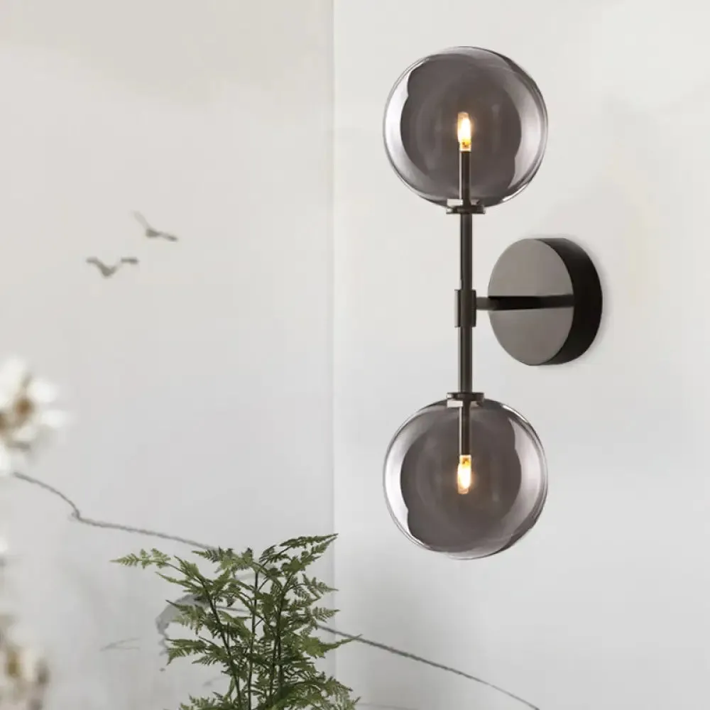 Vintage Metallic Wall Light Sconce - Black/Brass Finish, 2 Bulbs, Clear/Smoke Grey Glass Shade
