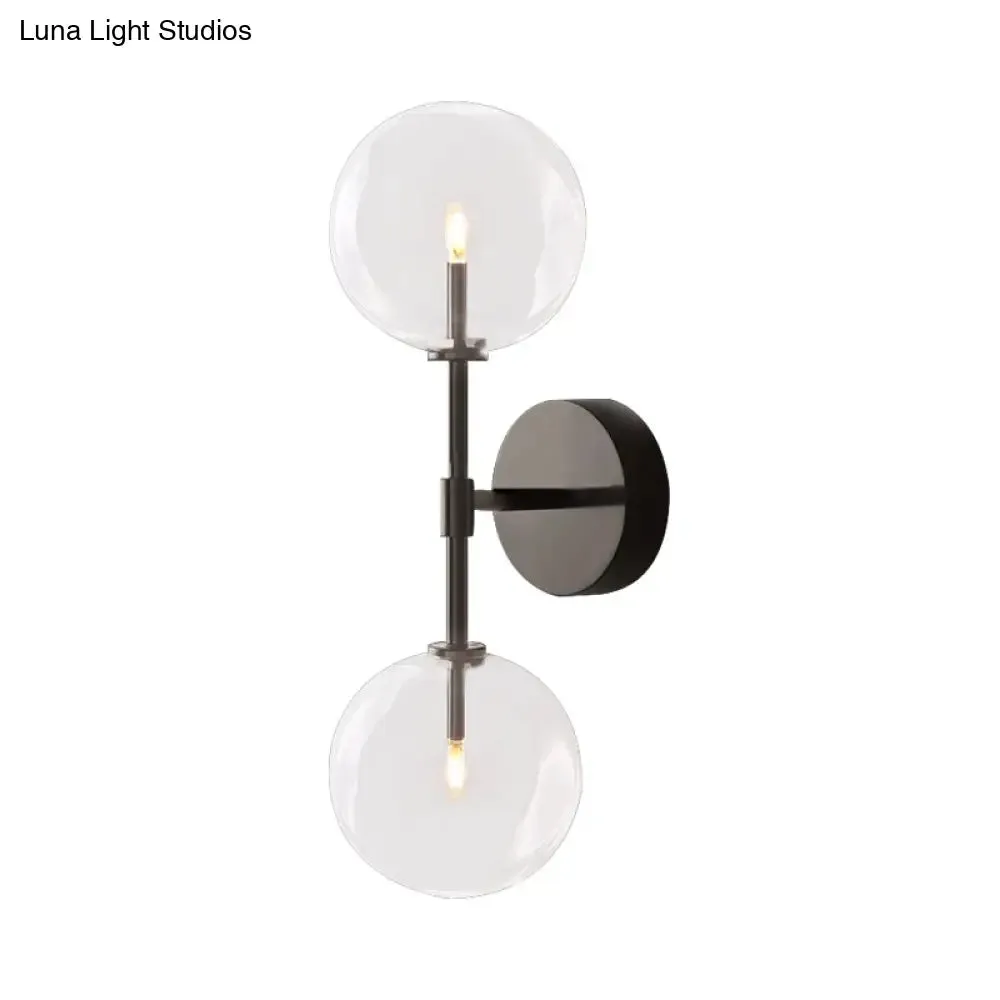 Vintage Metallic Wall Light Sconce - Black/Brass Finish, 2 Bulbs, Clear/Smoke Grey Glass Shade