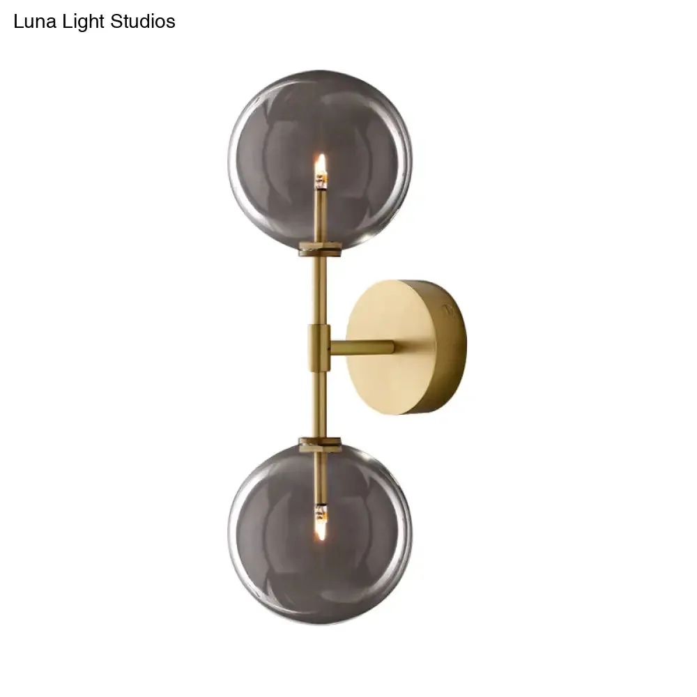 Vintage Metallic Wall Light Sconce - Black/Brass Finish, 2 Bulbs, Clear/Smoke Grey Glass Shade