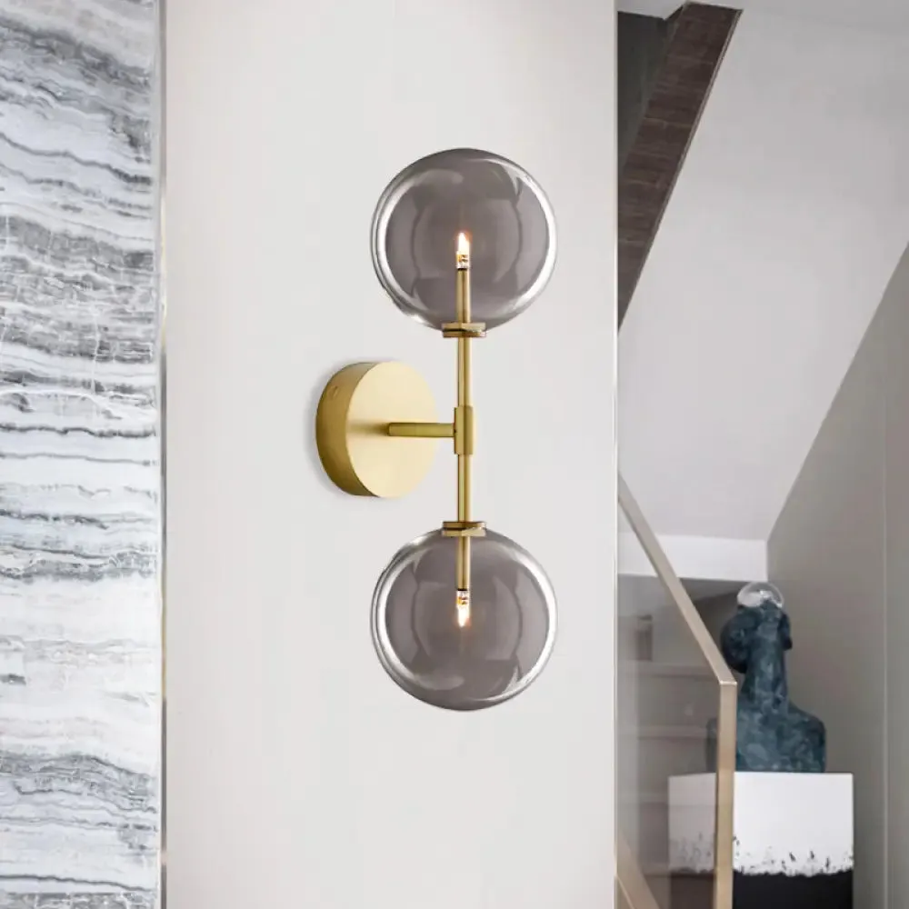 Vintage Metallic Wall Light Sconce - Black/Brass Finish, 2 Bulbs, Clear/Smoke Grey Glass Shade