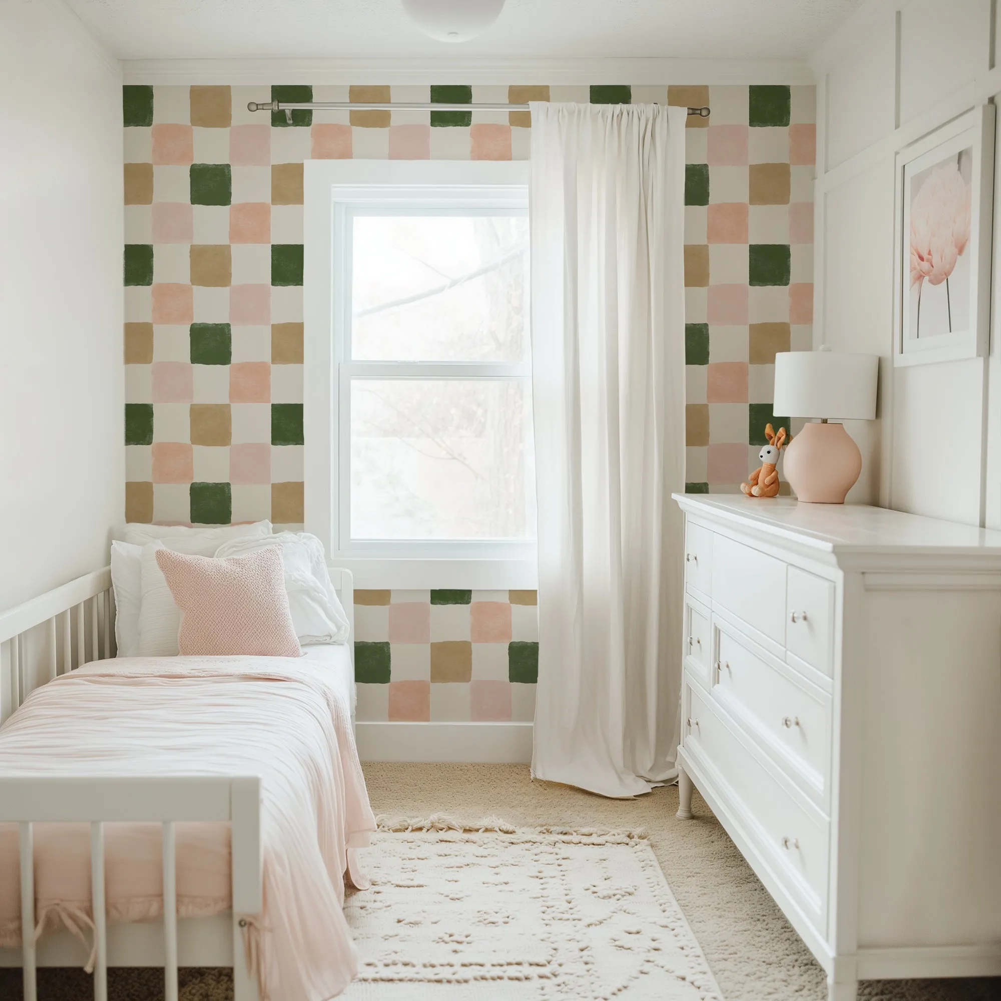 Warm Green and Pink Checker Wallpaper – Earthy & Pastel Tones