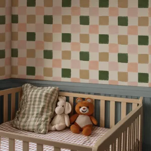 Warm Green and Pink Checker Wallpaper – Earthy & Pastel Tones
