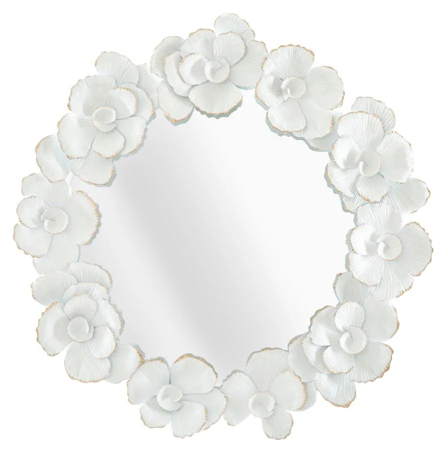 White Metal Floral Round Wall Mirror