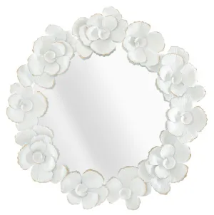 White Metal Floral Round Wall Mirror