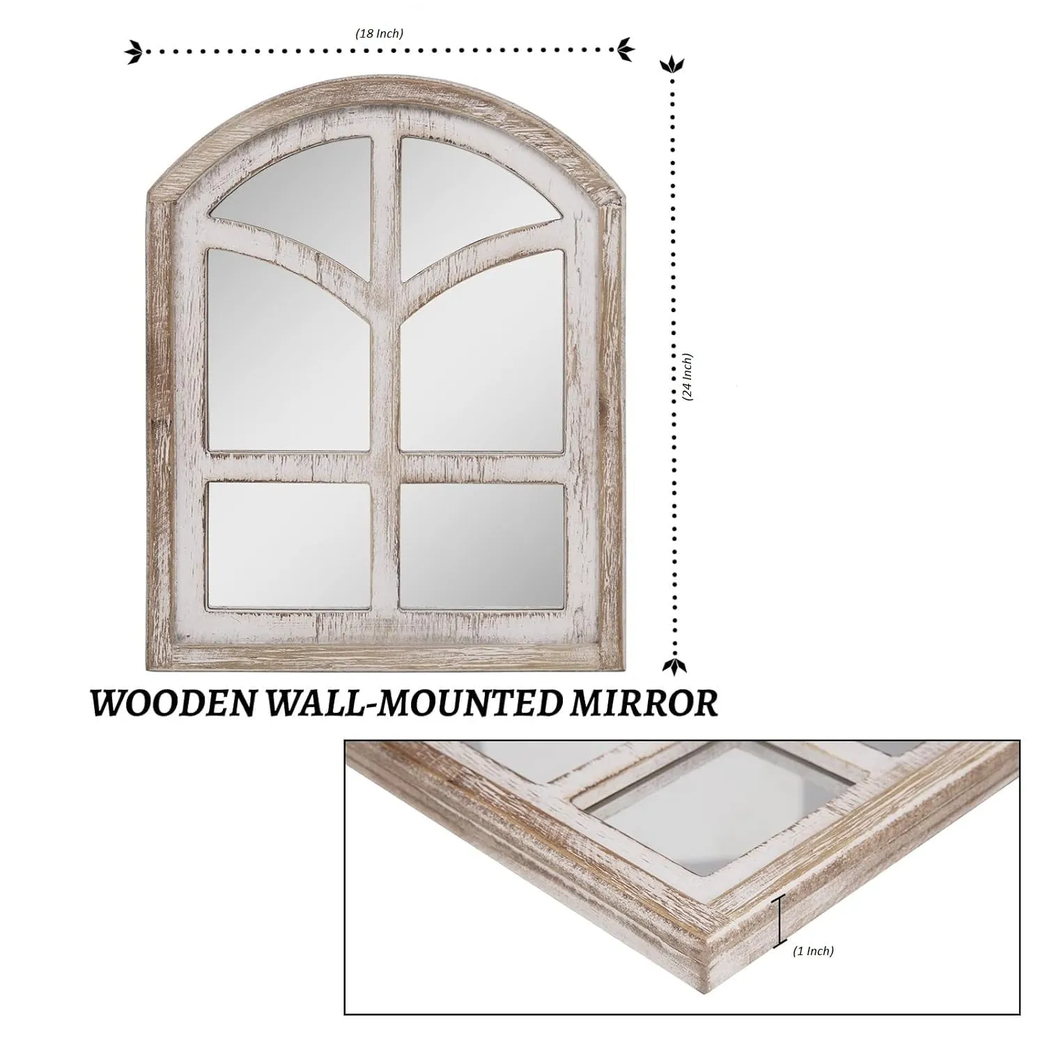WILDWOOD Wood Wall Mirror, Arched Window Mirror with Farmhouse Decorative Mirror for Entryway, Bedroom, Living Room (24"X18") (1 Piece)
