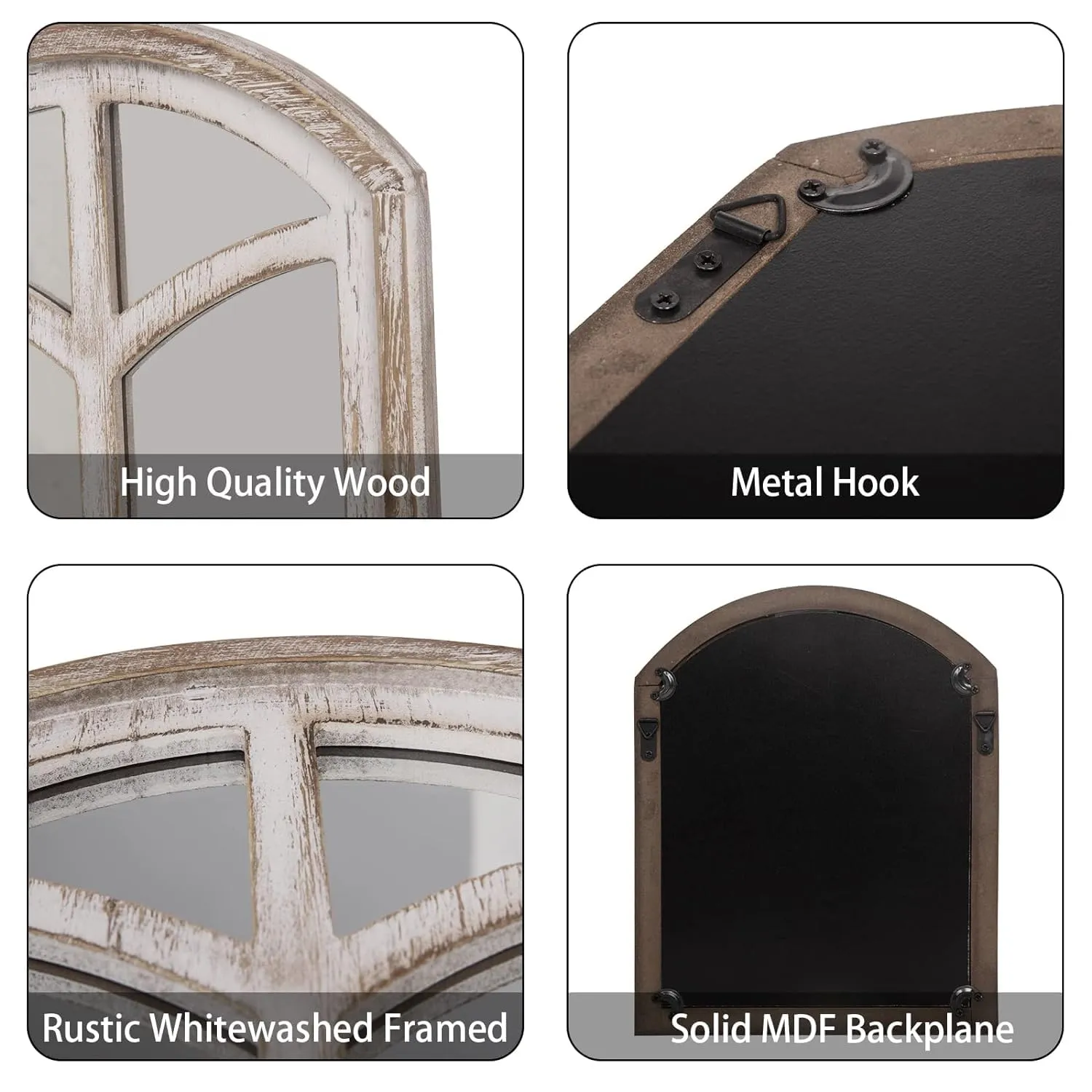 WILDWOOD Wood Wall Mirror, Arched Window Mirror with Farmhouse Decorative Mirror for Entryway, Bedroom, Living Room (24"X18") (1 Piece)