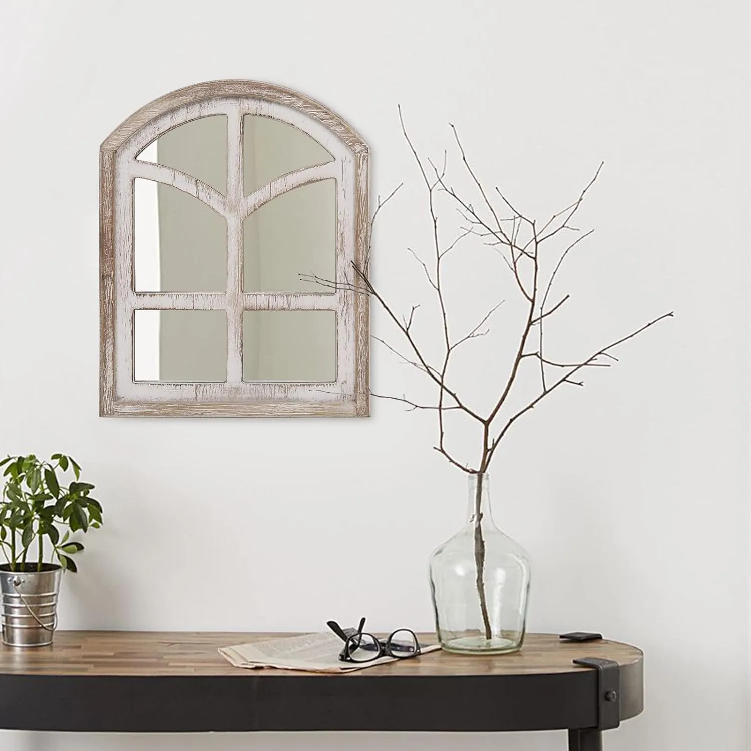 WILDWOOD Wood Wall Mirror, Arched Window Mirror with Farmhouse Decorative Mirror for Entryway, Bedroom, Living Room (24"X18") (1 Piece)