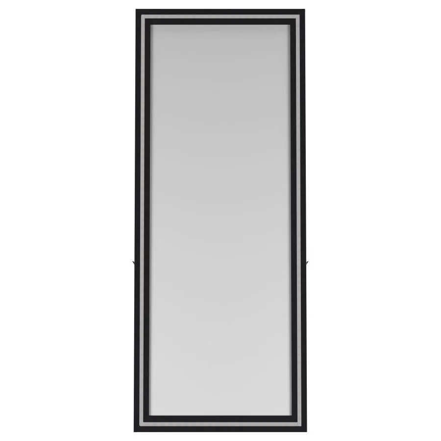 Windrose Full Length Floor Standing Tempered Mirror with LED Lighting Black