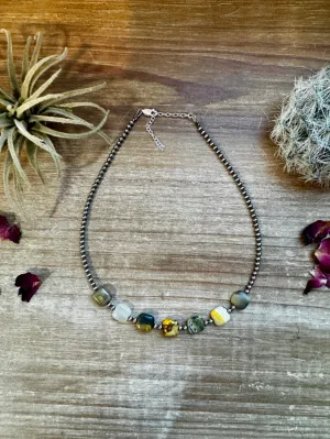 Winnie 3mm Sterling Silver Pearl & Jasper Necklace
