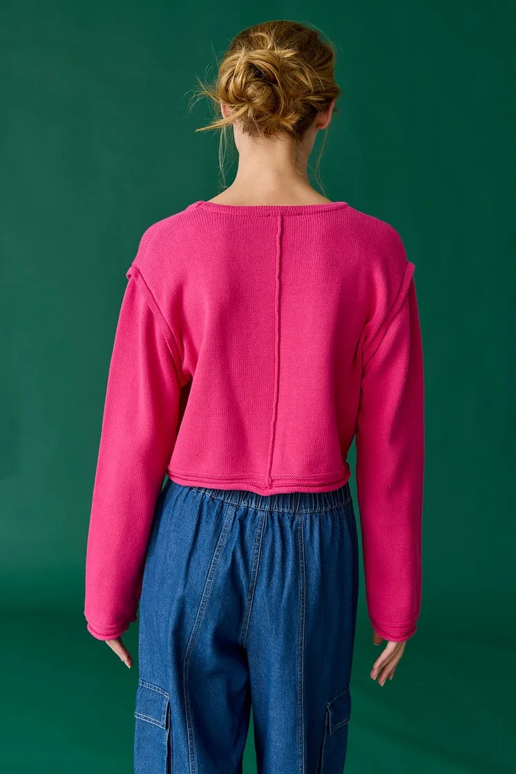 Zoe Loose Fit Cropped Top- Fuchsia